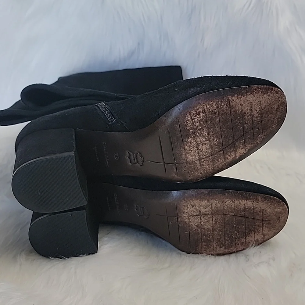 COLE HAAN Elnora Over the Knee Black Suede Pull On Block Heel Boho Sock Boots 7B
